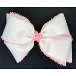 White (150 Pink) Pico Stitch Bow - 6 Inch